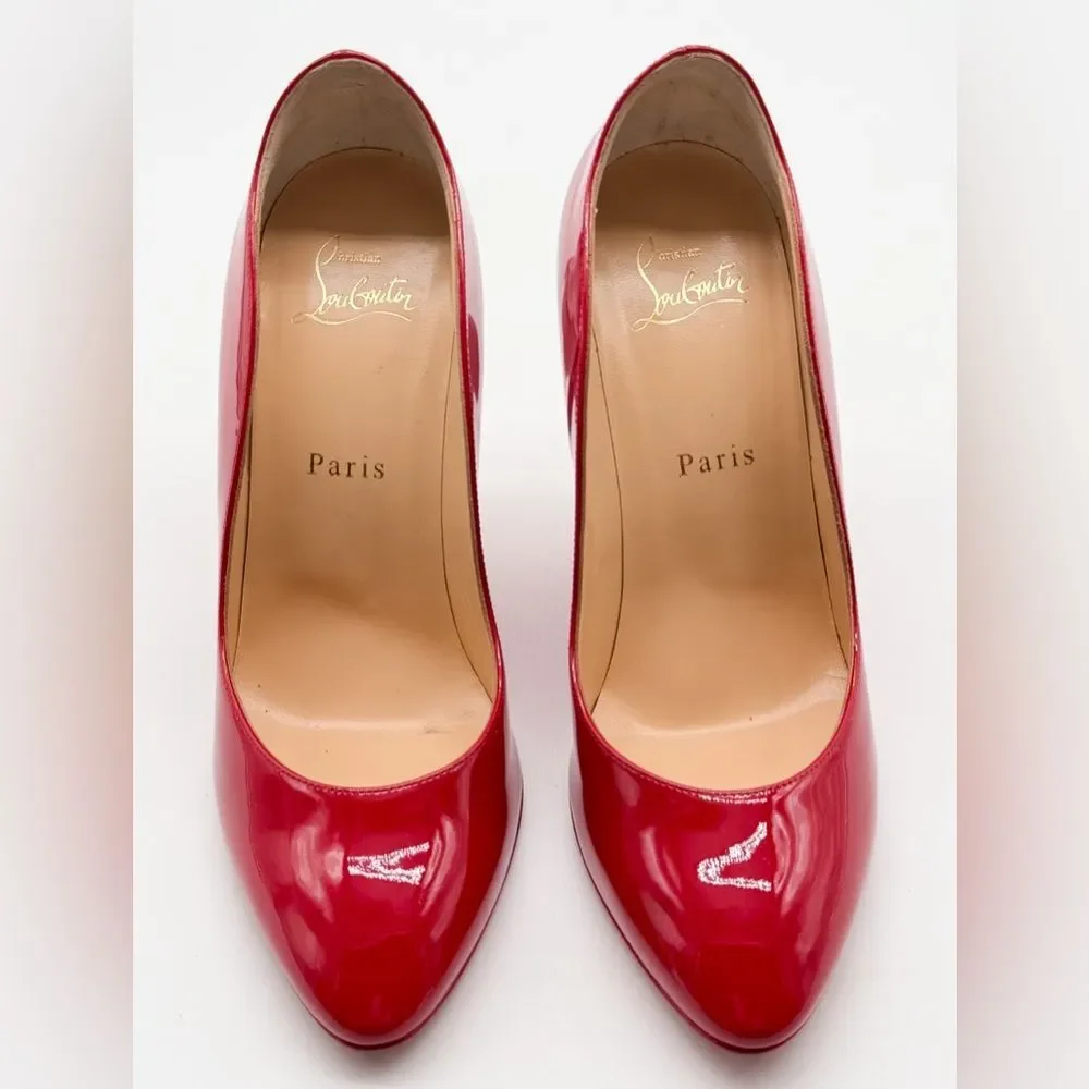 Christian Louboutin Tanja 100 Wedge Heel Pump Patent Leather Red EU 38 US 8